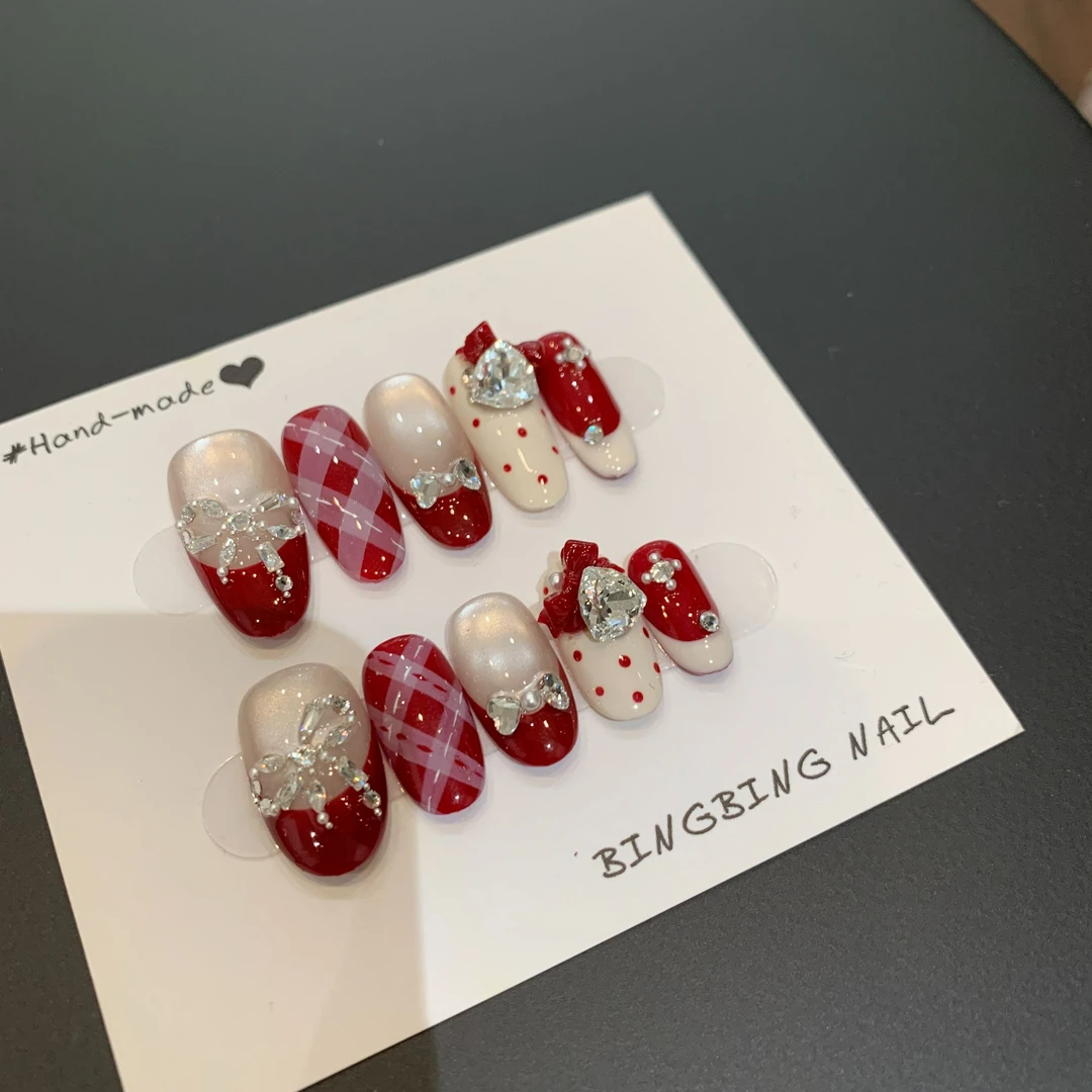 「冬日礼物」冰冰Nail丨安可拉红美甲 纯手工定制穿戴甲