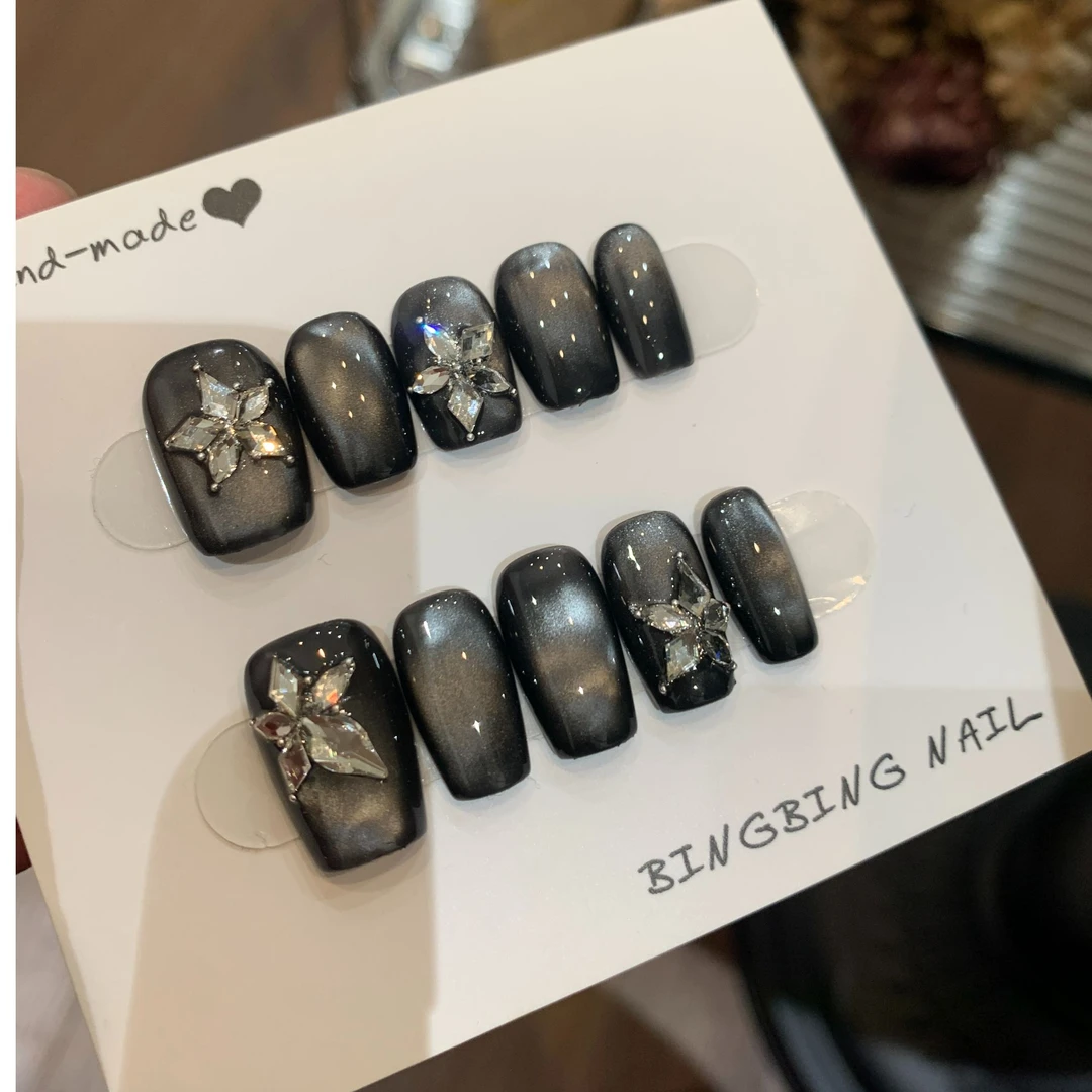 「黑珍珠」冰冰Nail丨 星星拼钻纯手工定制穿戴甲