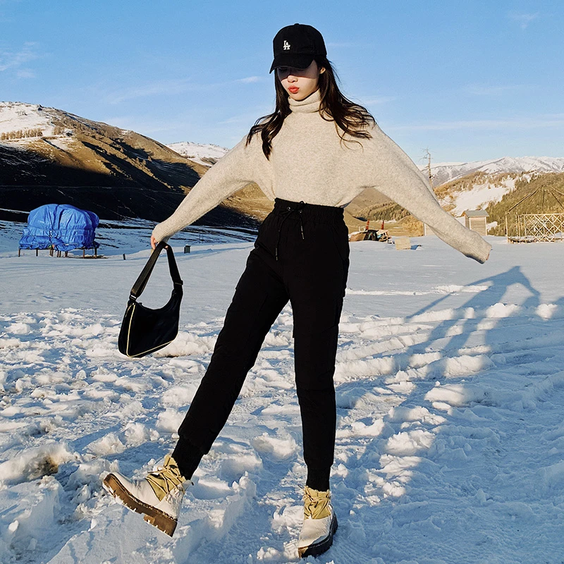 羽绒裤男潮外穿户外运动工装裤加厚冬季新款男女白鸭绒冲锋裤加绒