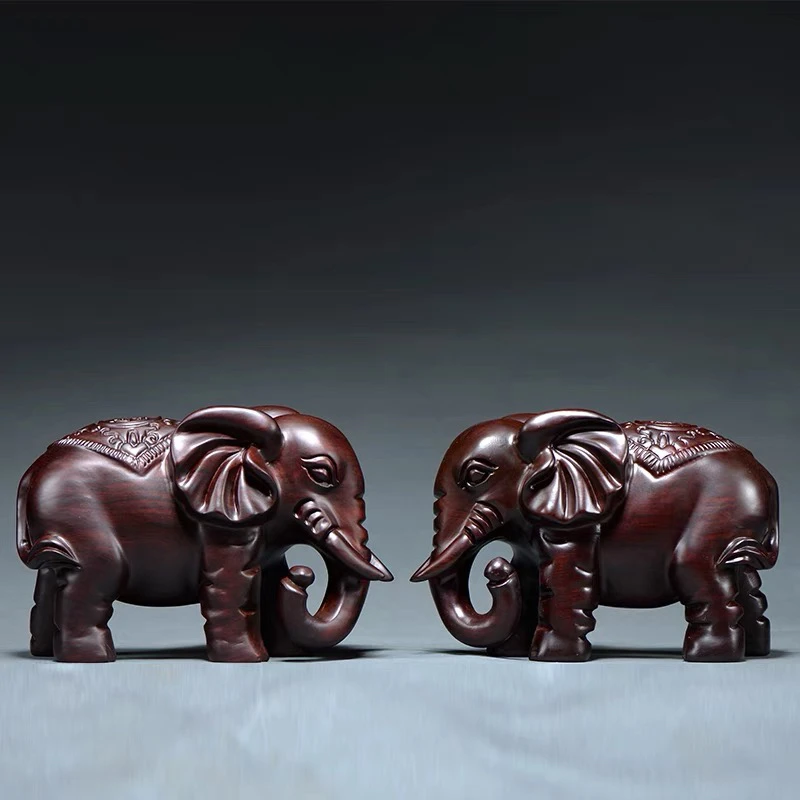 木雕象摆件雕刻大象家居客厅风水招财乔迁工艺品