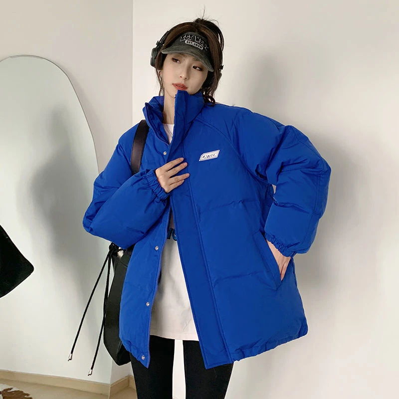 克莱因蓝棉服女加厚外套2023年新款学生面包服韩版宽松棉衣ins潮