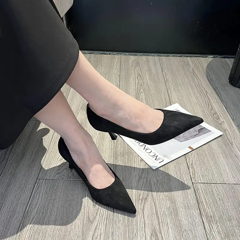 55-AR 雅丹风尖头细跟高跟鞋女洋气高级不累脚气质时尚百搭鞋子