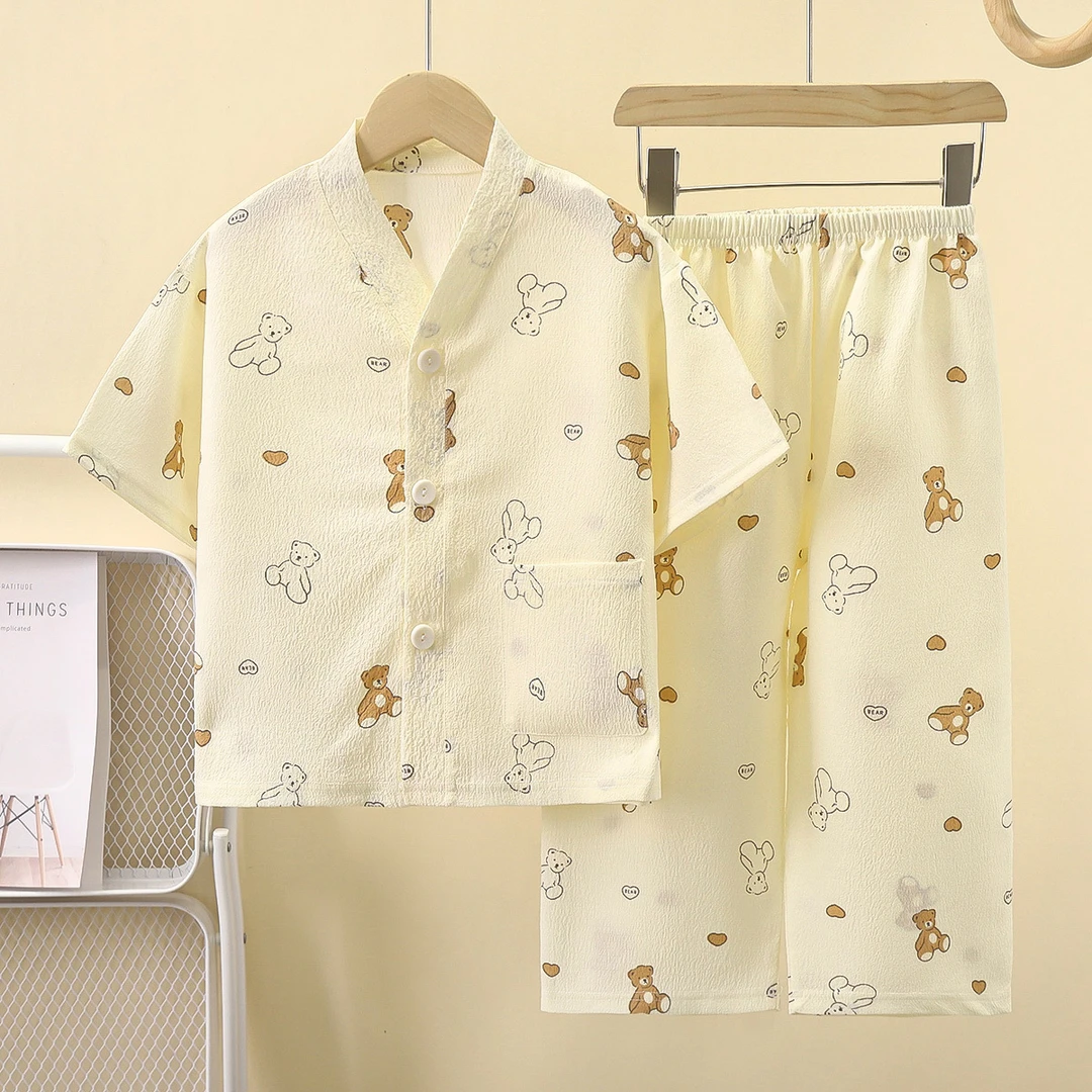 春夏款卡通开衫儿童款睡衣宝宝家居服套装中大童男童女童睡衣T