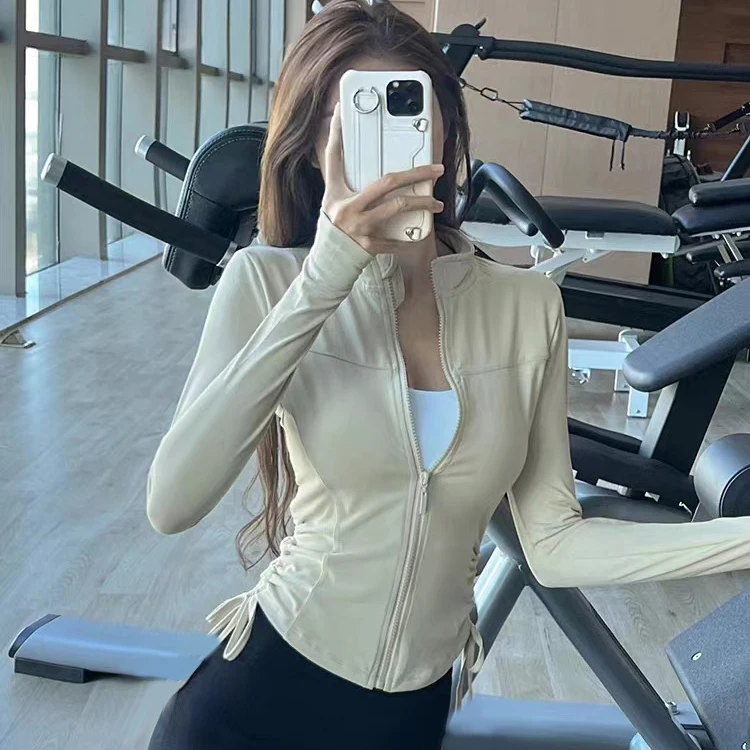 抽绳立领健身上衣女长袖修身瑜伽跑步休闲运动外套6911