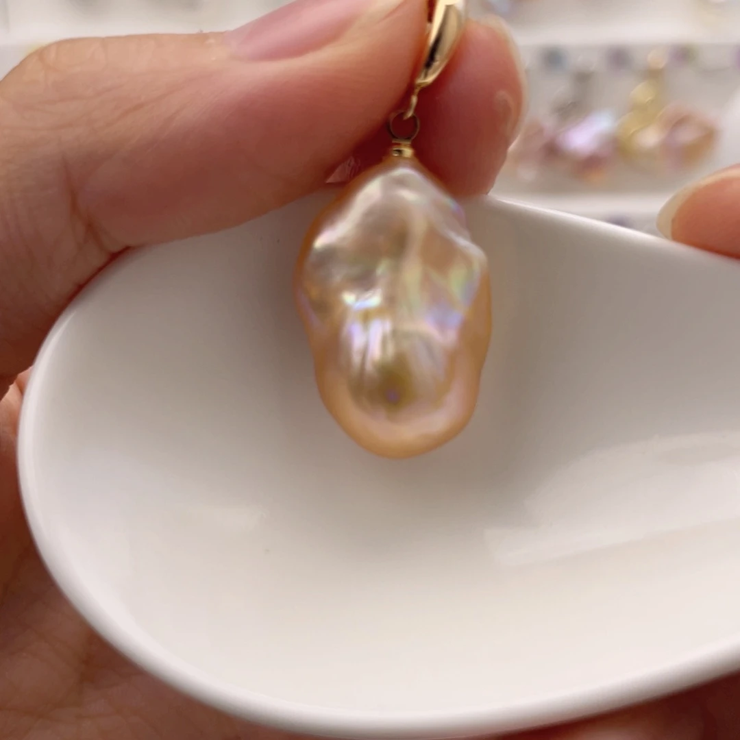 淡水珍珠天然淡水珍珠巴洛克！银S925镀金镶嵌