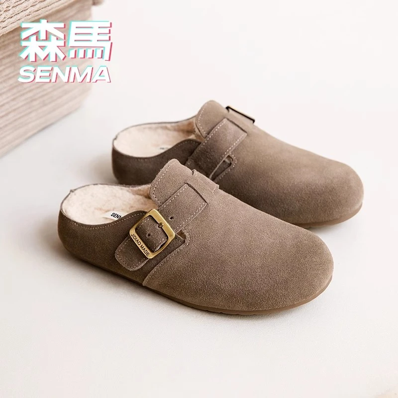 森马厚底勃肯鞋女2024秋冬季新款加绒保暖复古防滑包头棉拖鞋外穿