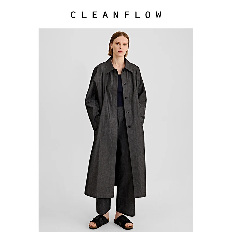 CLEANFLOW精粹系列 | 深灰羊绒汉麻匹马棉翻领暗门襟风衣外套