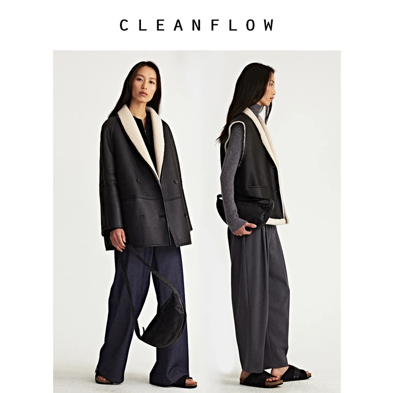 CLEANFLOW | 美国进口皮毛一体青果领中长气质毛呢外套大衣