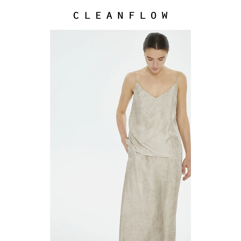 CLEANFLOW | 脏粉色桑蚕丝斜纹绸V领可调节吊带打底上衣