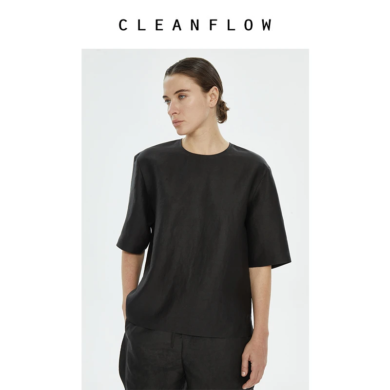 CLEANFLOW | 纯手工平板纹香云纱莨绸宽松版极简T恤套头上衣