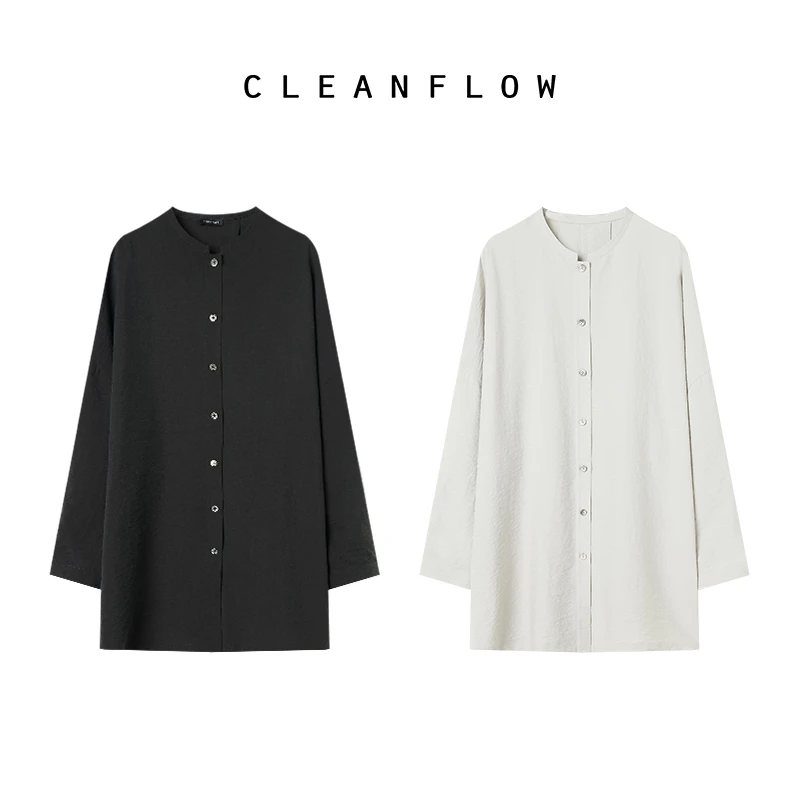 CLEANFLOW | 皱感肌理小立领落肩宽松衬衫