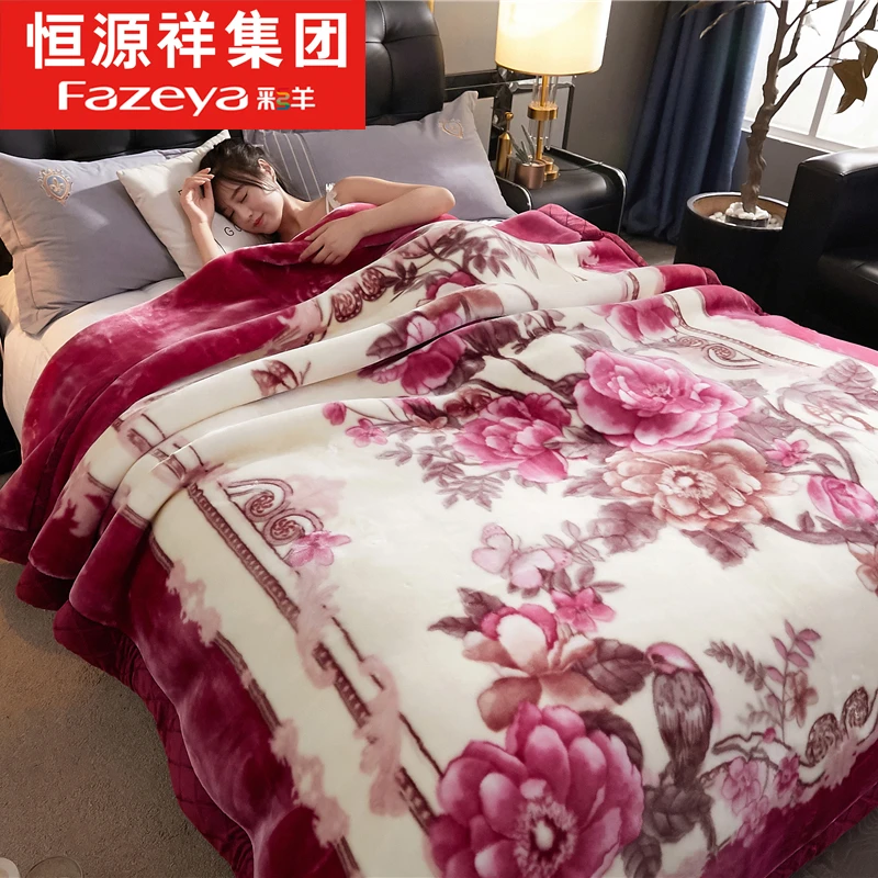 385红-鸟语花香恒源祥集团彩羊双层拉舍尔毛毯加厚