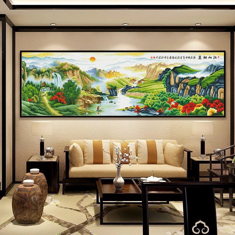 DC【江山如画】中国风钻石画客厅背景山水画点贴钻十字绣手工diy