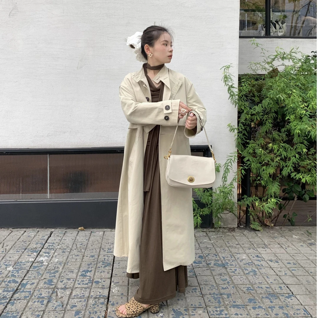 DAMEI大美拼接长款风衣外套 没有加内衬 全无痕包边工艺小个子女