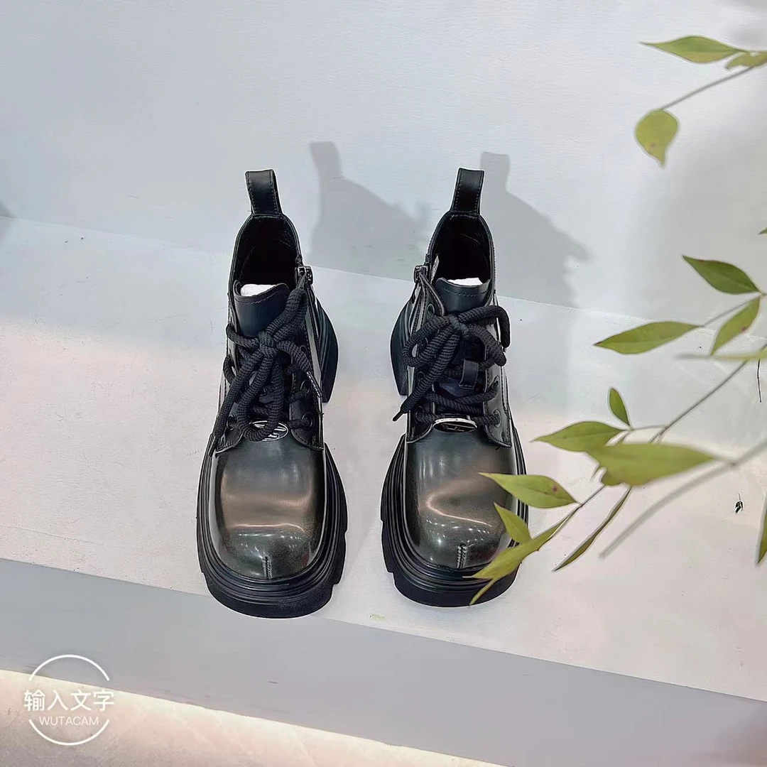 门店358！厚底瘦瘦短靴新款秋冬季爆款皮鞋女英伦风马丁靴158-19