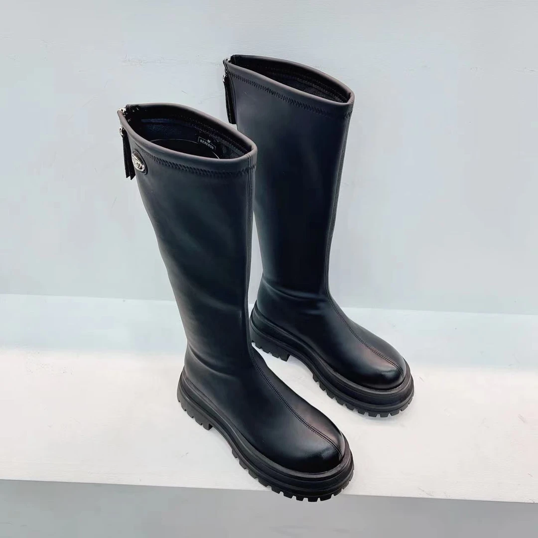 门店299！冬季加绒女厚底欧美英伦风炸街瘦腿长筒靴子女靴83157