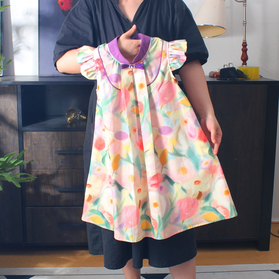 咪多咪彩女童碎花连衣裙夏季儿童中大童甜美公主裙纯棉旗袍裙