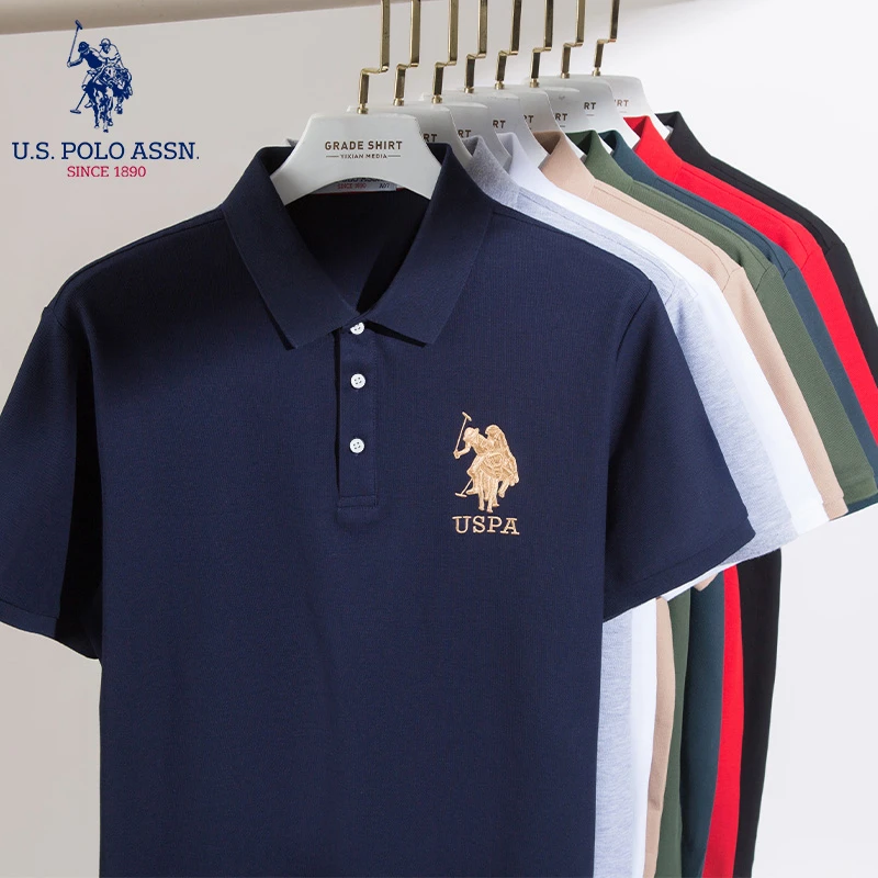 USPA夏季薄款男士POLO衫保罗翻领短袖t恤男透气休闲翻领宽松半袖