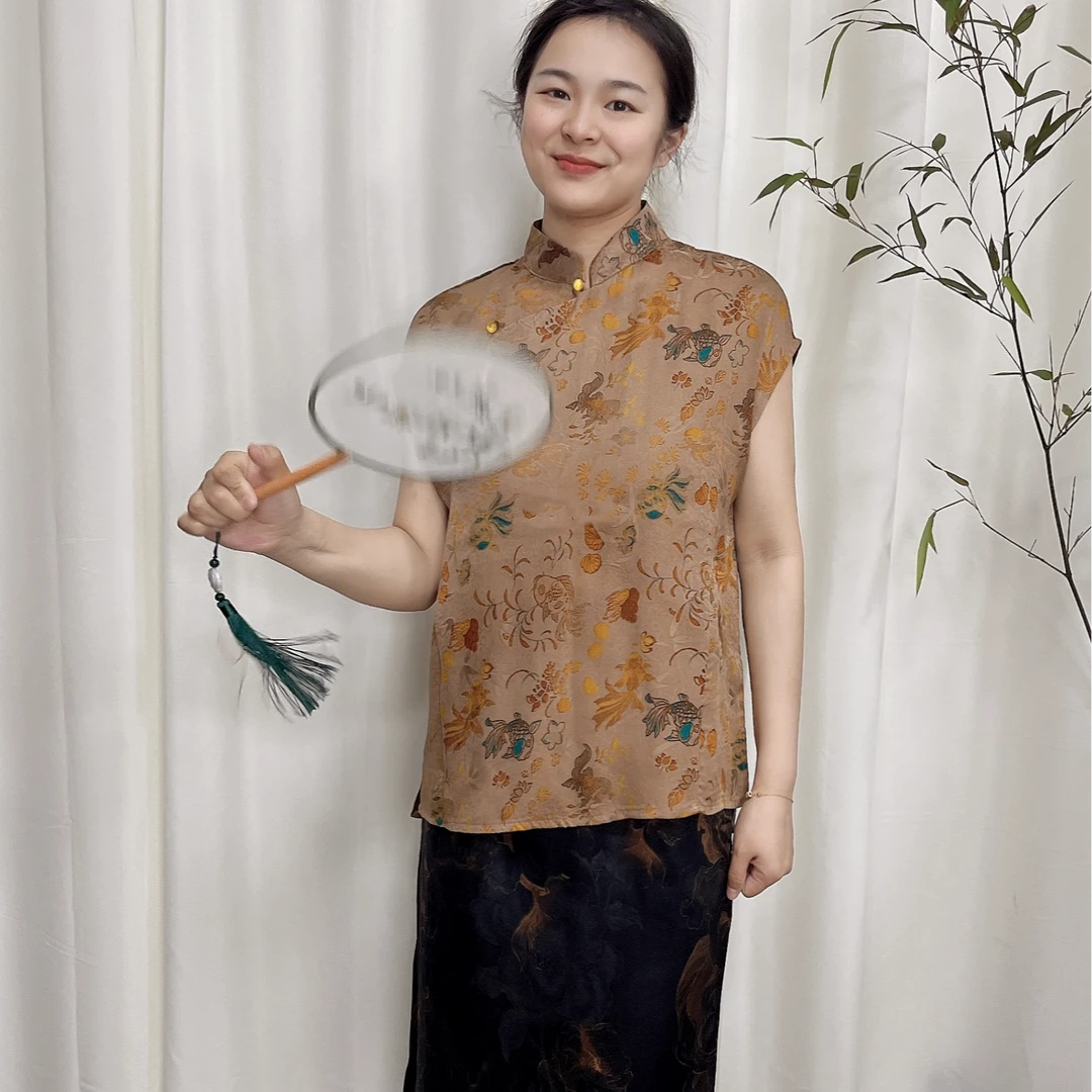 桑蚕丝老宋锦织金外套印花复古气质
