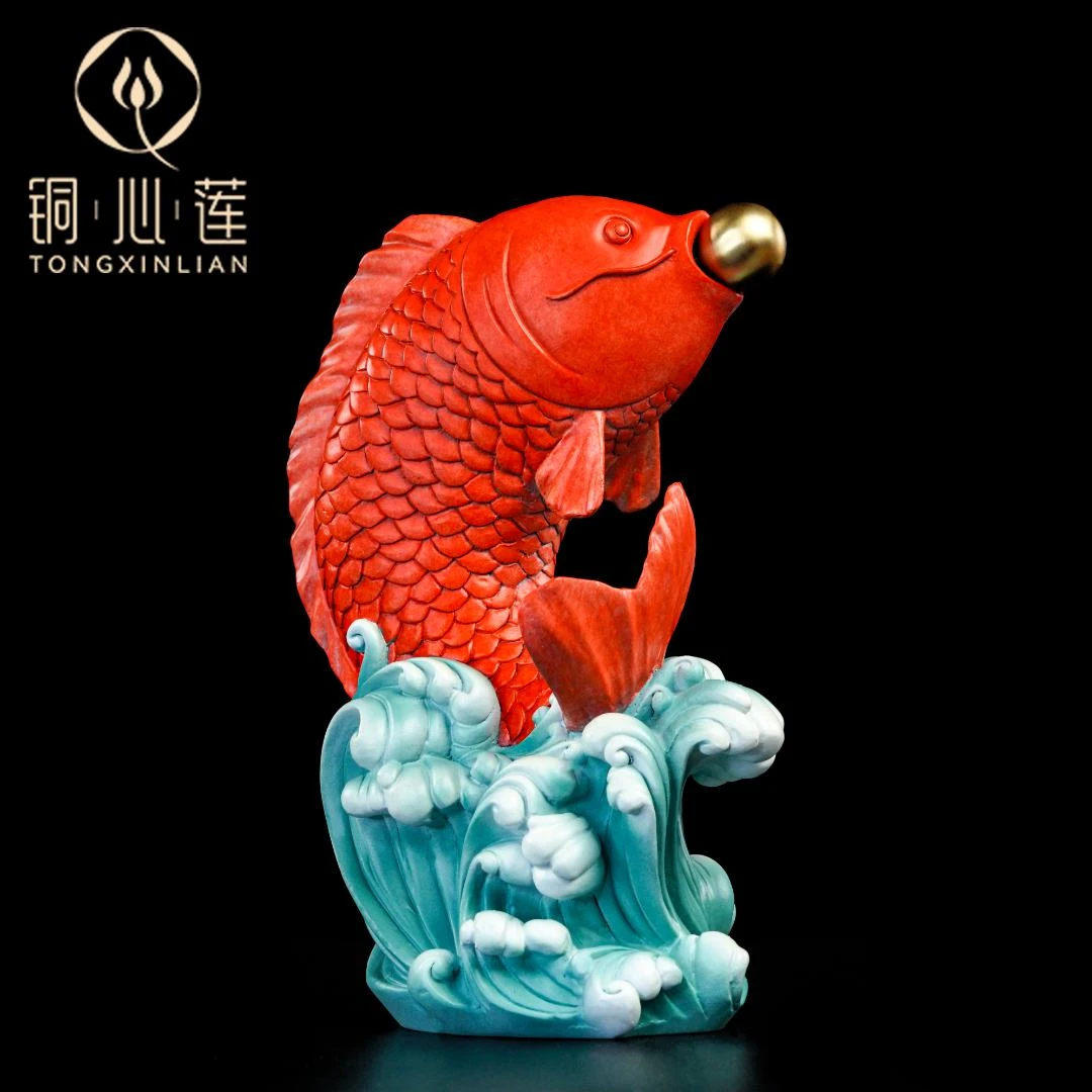 铜心莲【鲤跃龙门】黄铜锦鲤工艺品摆件