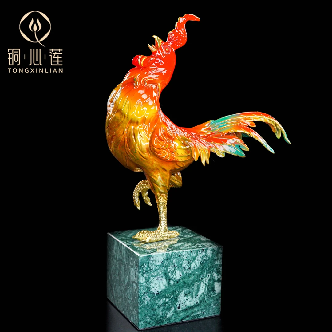 铜心莲【一鸣惊人】黄铜十二生肖公鸡送领导创意手工工艺品摆件
