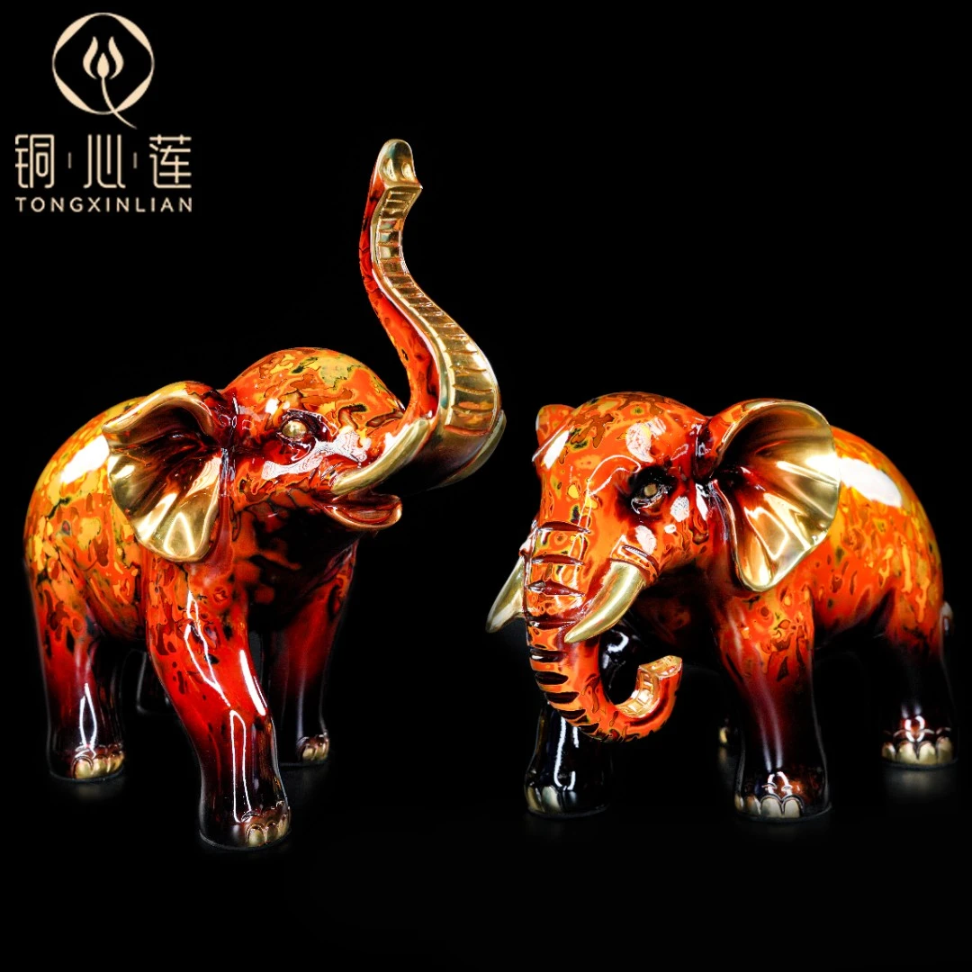 铜心莲【大漆象】全黄铜工艺品摆设 创意玄关家用礼品摆件