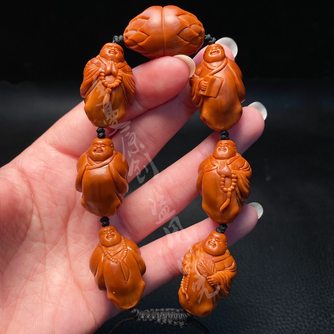 「1.8六合弥勒」手串橄榄核雕刻文玩手串手链核雕手工艺品手把