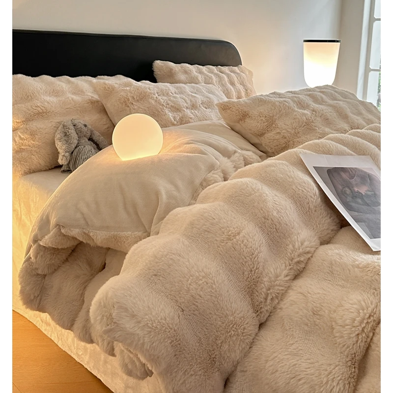 水星新家纺高级感冬天四件套珊瑚绒床单加厚牛奶绒被套法兰绒被