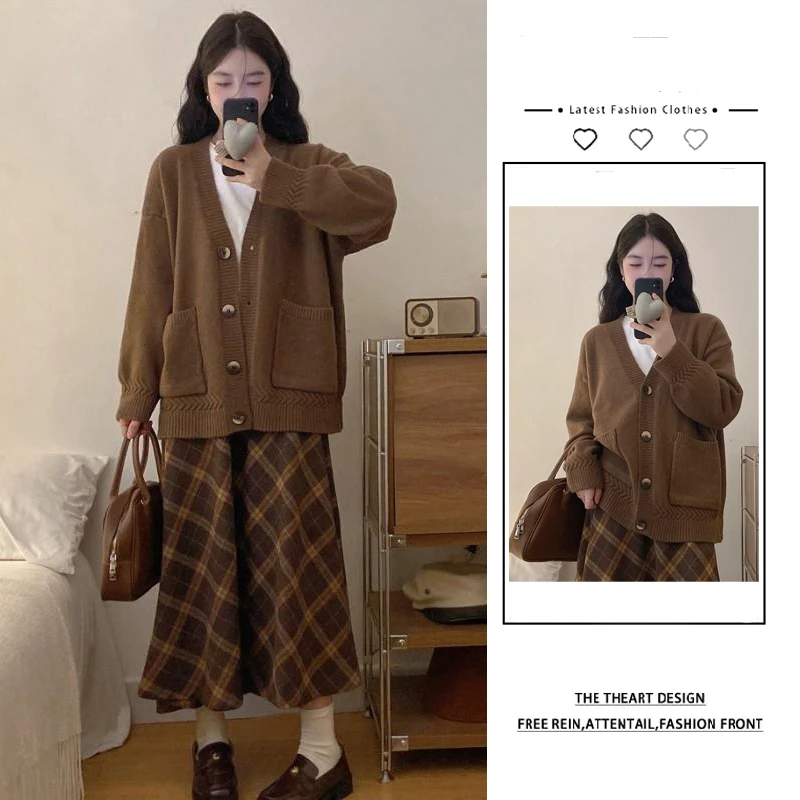 秋冬搭配一整套女时尚显瘦洋气复古针织开衫毛衣搭配半身裙两件套