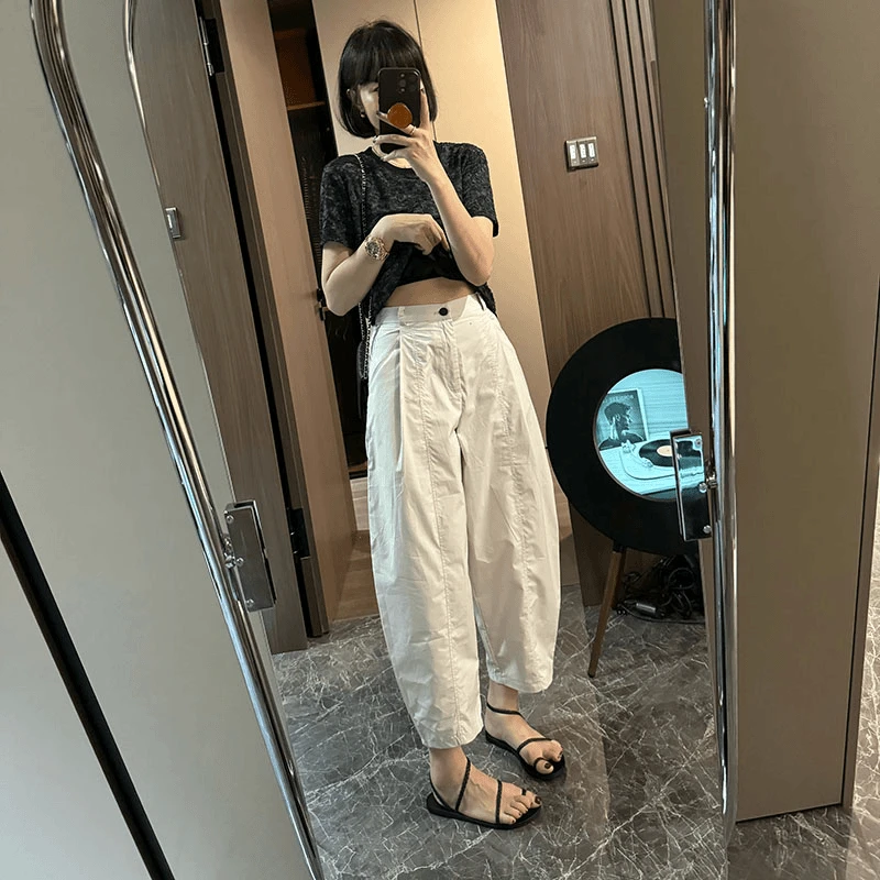 夏季百搭极简设计感宽松显瘦休闲裤时尚气质九分裤2025新款高腰女