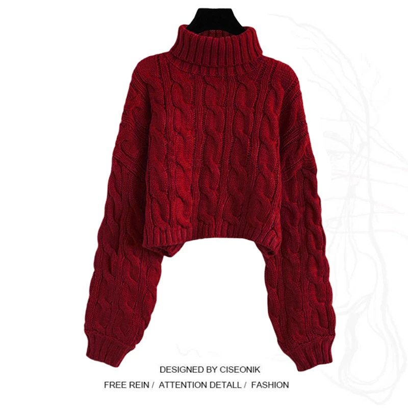 秋冬红色毛衣女高领内搭大码胖mm显瘦时尚新年穿搭慵懒风针织上衣