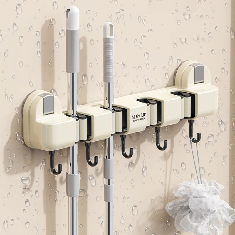 吸盘拖把架多功能收纳架壁挂免打孔卫生间卡扣联排拖把挂钩拖把夹