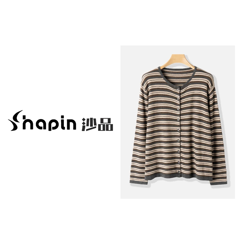 2024秋季新款条纹时尚百搭女士长袖针织衫圆领上衣MXEH1910