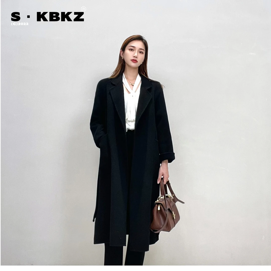 S·KBKZ气质显瘦双面呢大衣女士秋冬长款外套羊毛大衣设计师1119