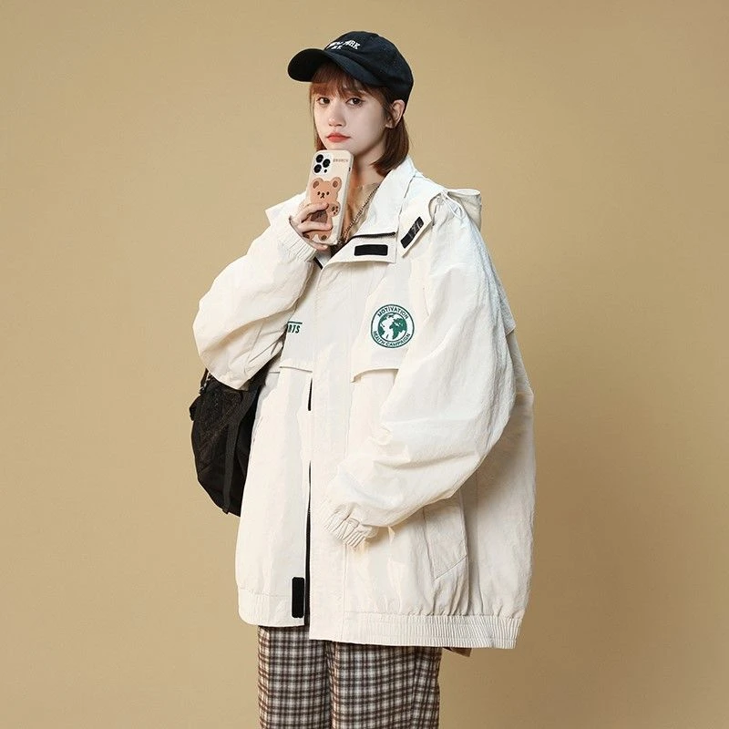 2023秋季新款夹克休闲运动连帽户外冲锋衣男宽松情侣外套女