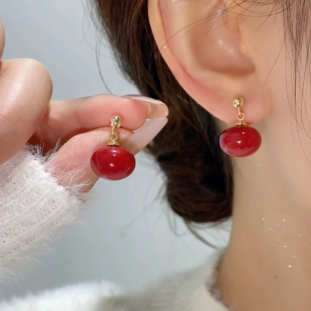 铜合金耳饰 酒红色显白时尚百搭耳环16号