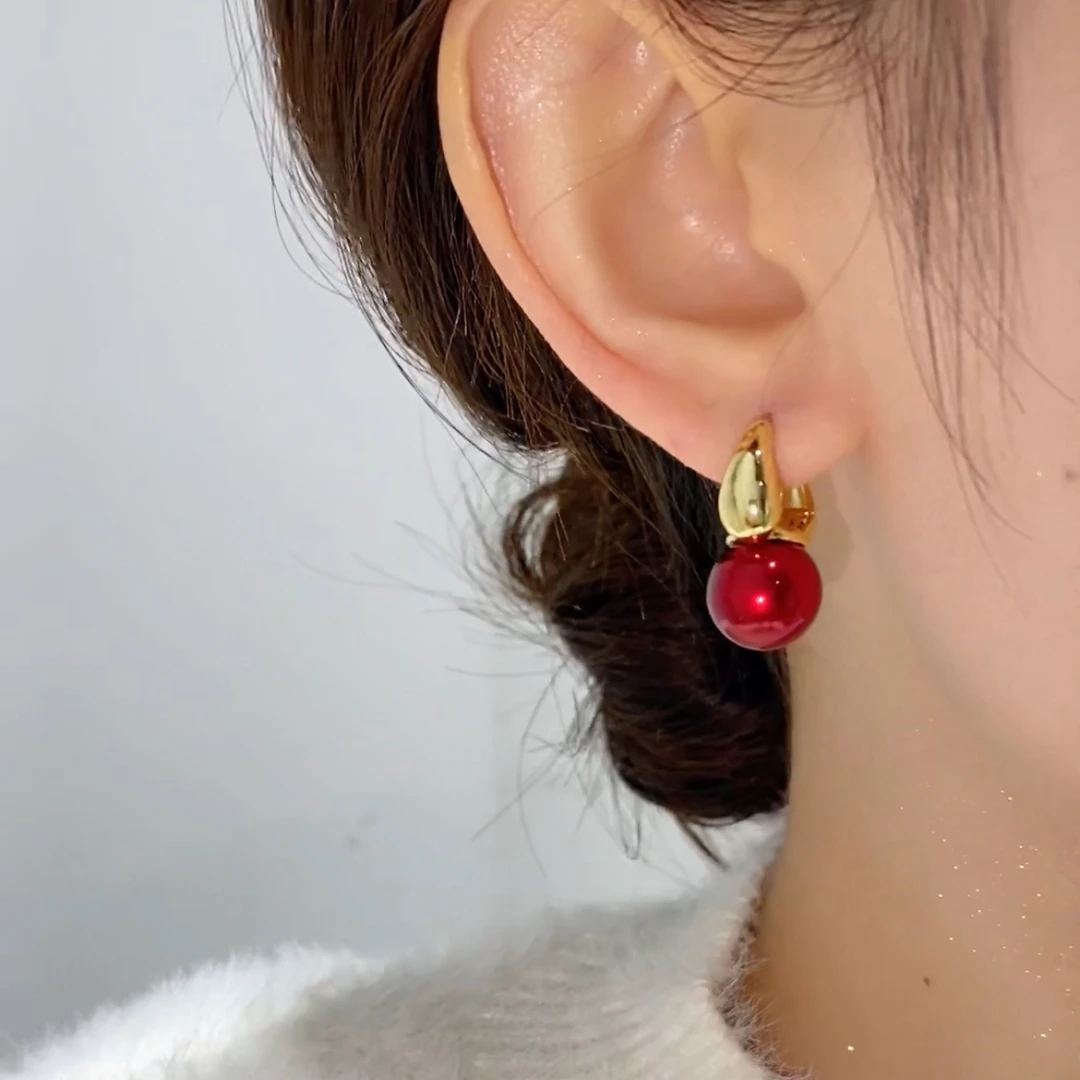 铜合金耳饰 红色气质百搭耳扣耳环E209