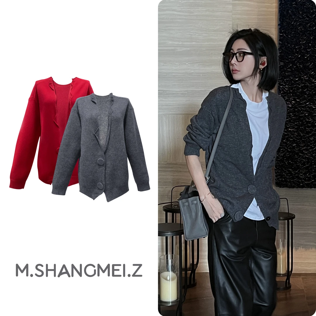 沐熙美大哥推荐{气质百搭}小众高定秋冬100羊毛时尚纯色开衫x0872