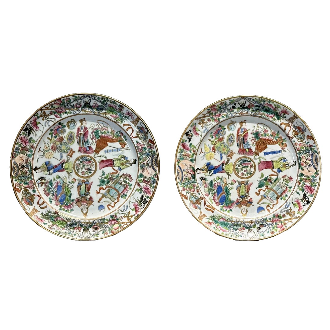 25200057y粉彩无双谱人物故事纹盘一对