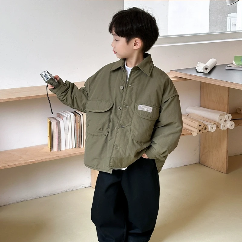 男童夹棉外套秋冬2024新款儿童宝宝冬季加厚二棉棉衣男孩轻薄棉服