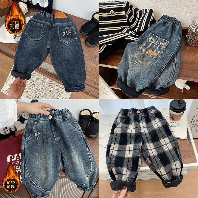 男童一体绒裤子柔软儿童装韩版休闲裤中小童冬季加绒加厚休闲长裤
