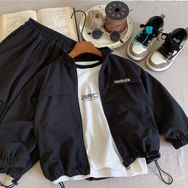 男童秋装套装2024新款潮宝宝春秋痞帅休闲服运动儿童立领两件套