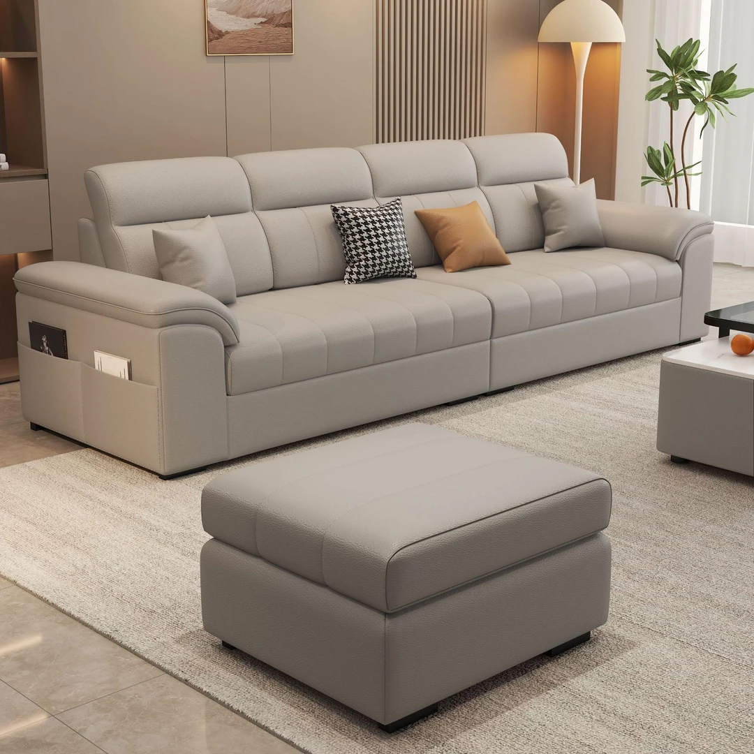 新款奶油风猫抓皮沙发客厅家用现代简约小户型四人位直排组合沙发