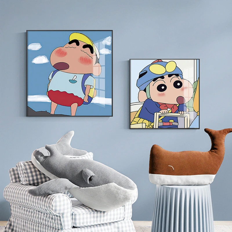 卡通动漫蜡笔小新儿童房装饰画卧室床头背景墙挂画壁画晶瓷装饰画