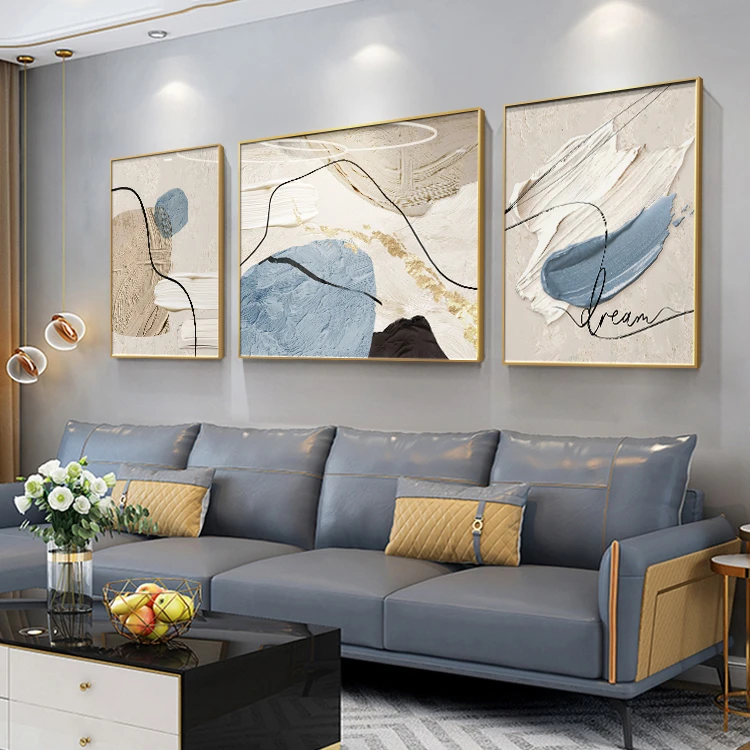 抽象大气客厅晶瓷装饰画奶油风餐厅三联高级感轻奢沙发背景墙