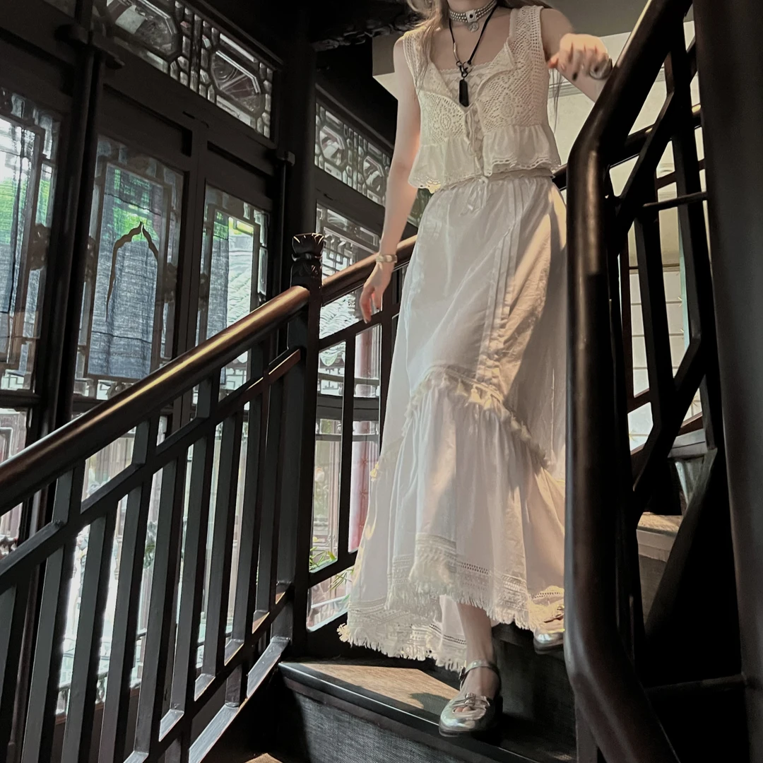 ishui-白茶缪斯-新中式国风高级白气质长款小众设计师三件套装裙