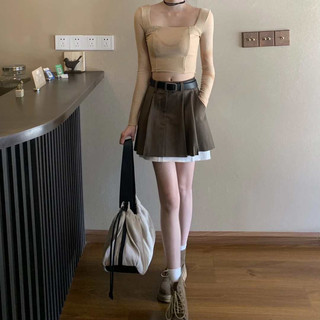 ishui-焦糖奶油1oo毛薄款方领修身长袖针织