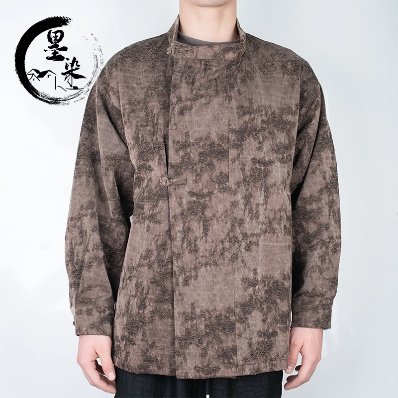 [墨染香云纱]2024秋季松风吹古木复古新中式长袖衬衫汉服HF0905CX