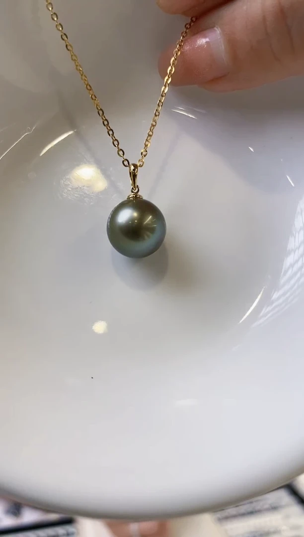 【闪购商品】海水珍珠吊坠(赠链)18K金镶嵌11-12大溪地黑珍珠吊坠