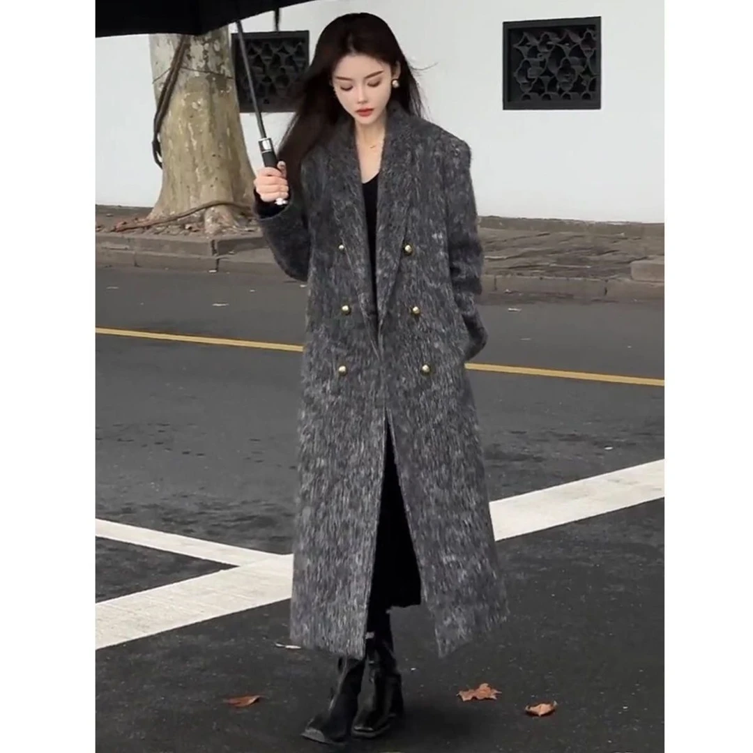 今年流行毛呢大衣小个子灰色大衣新款时尚气质高级长款毛呢外套女